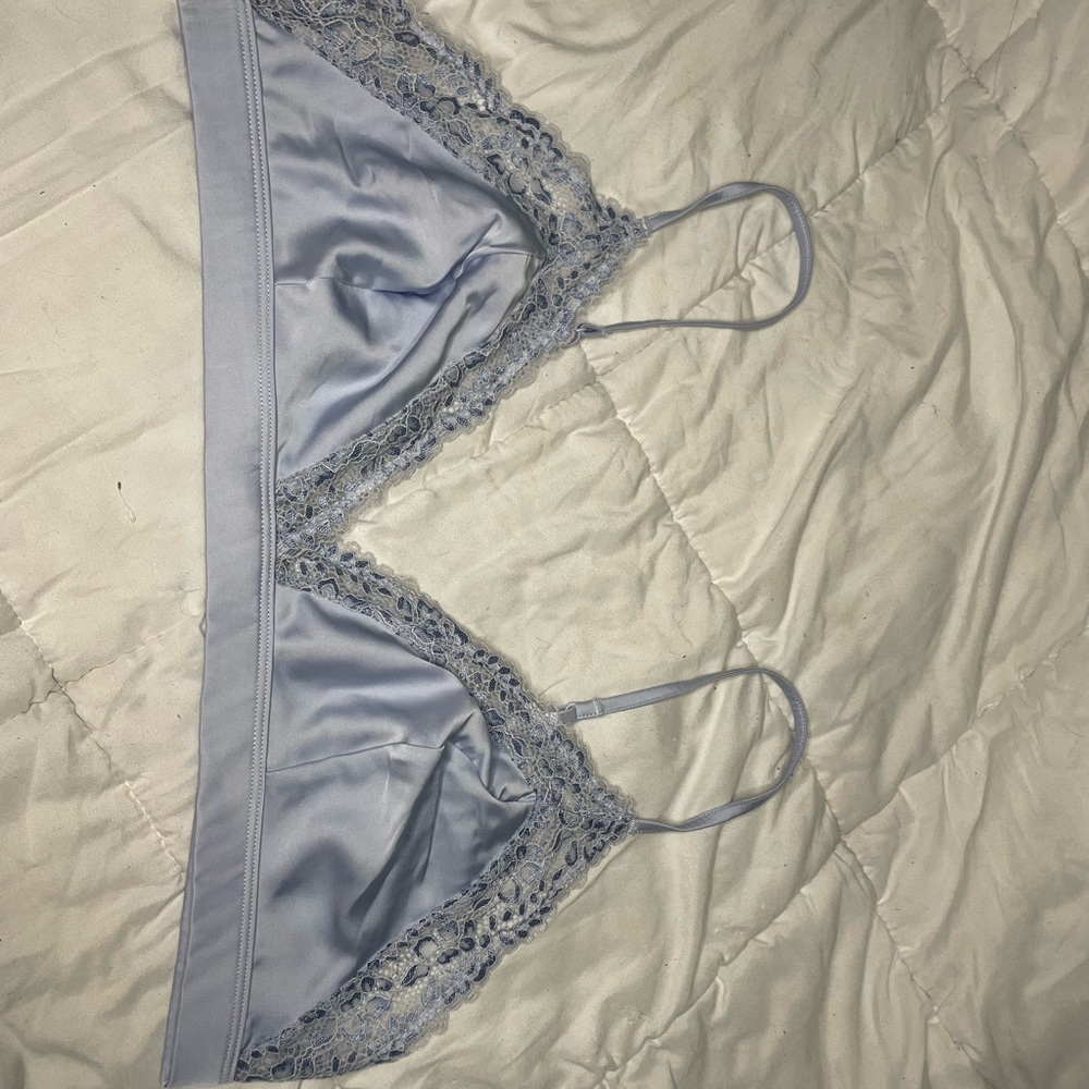 Blue Satin and Lace Bralette